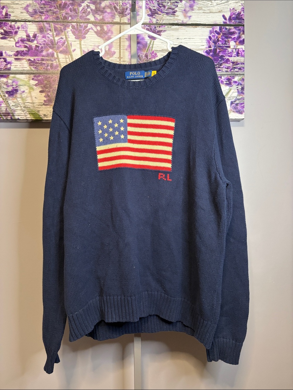 Polo by Ralph Lauren Navy Crewneck Flag Sweater EUC Size XXL